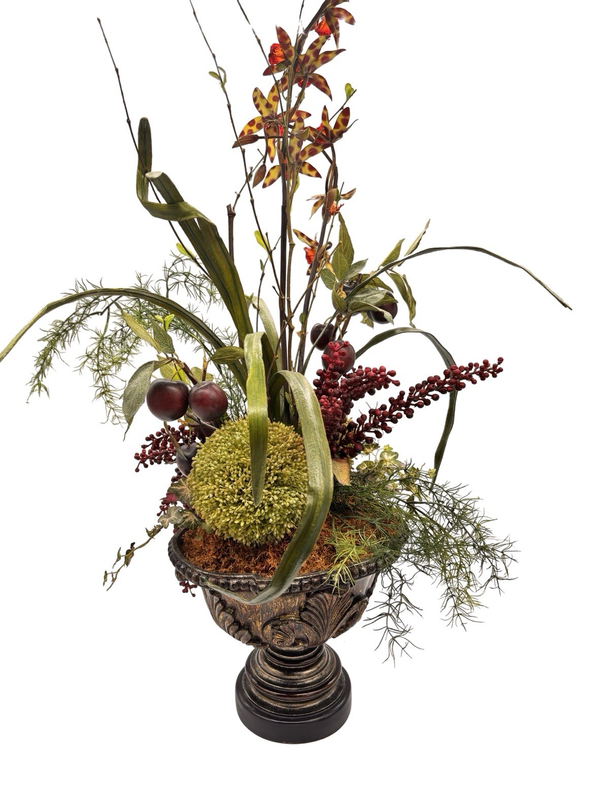 Botanical Floral Design In Black Urn