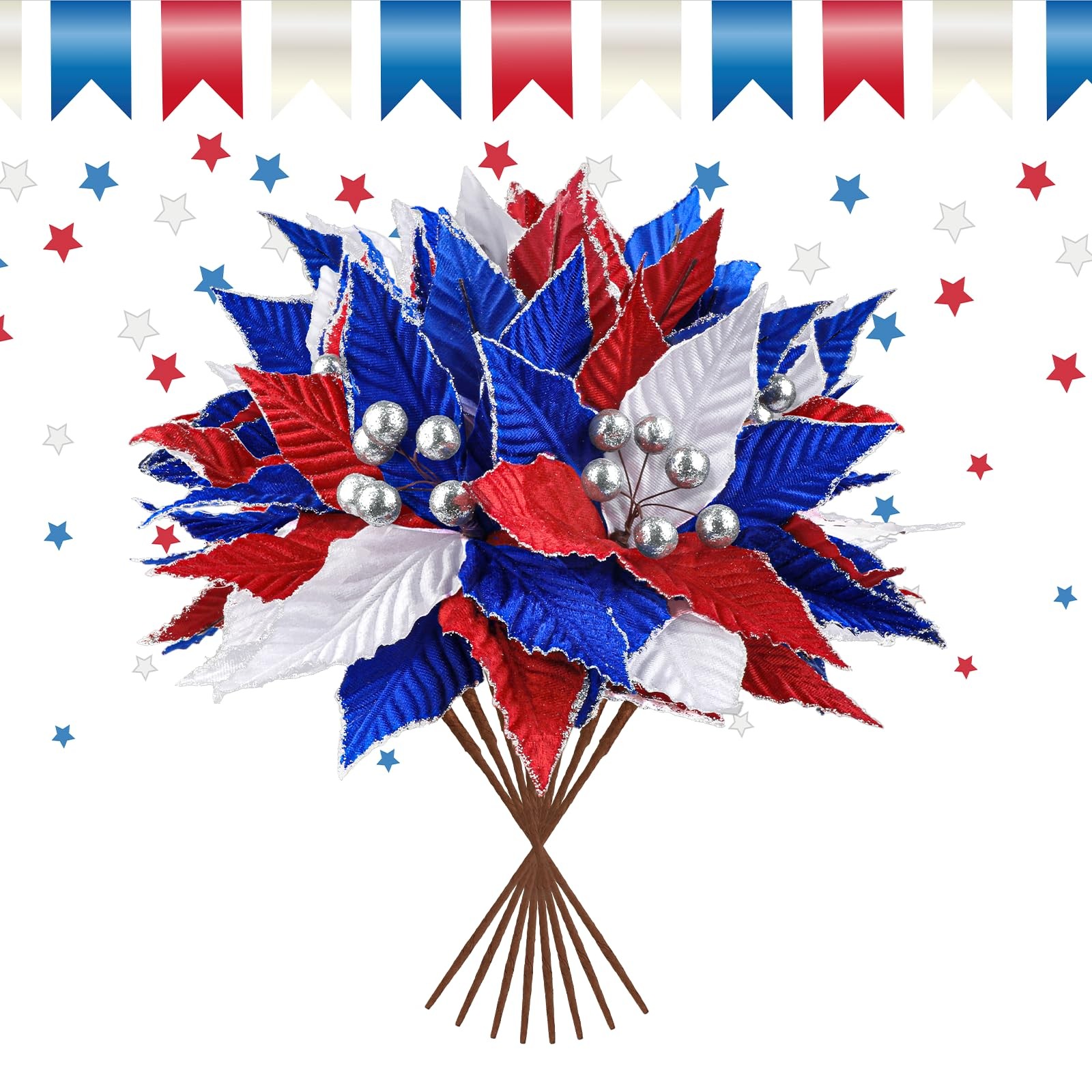 9 Pcs 4th of July Artificial Flowers Red White Blue Flowers Bouquets Patrioti…
