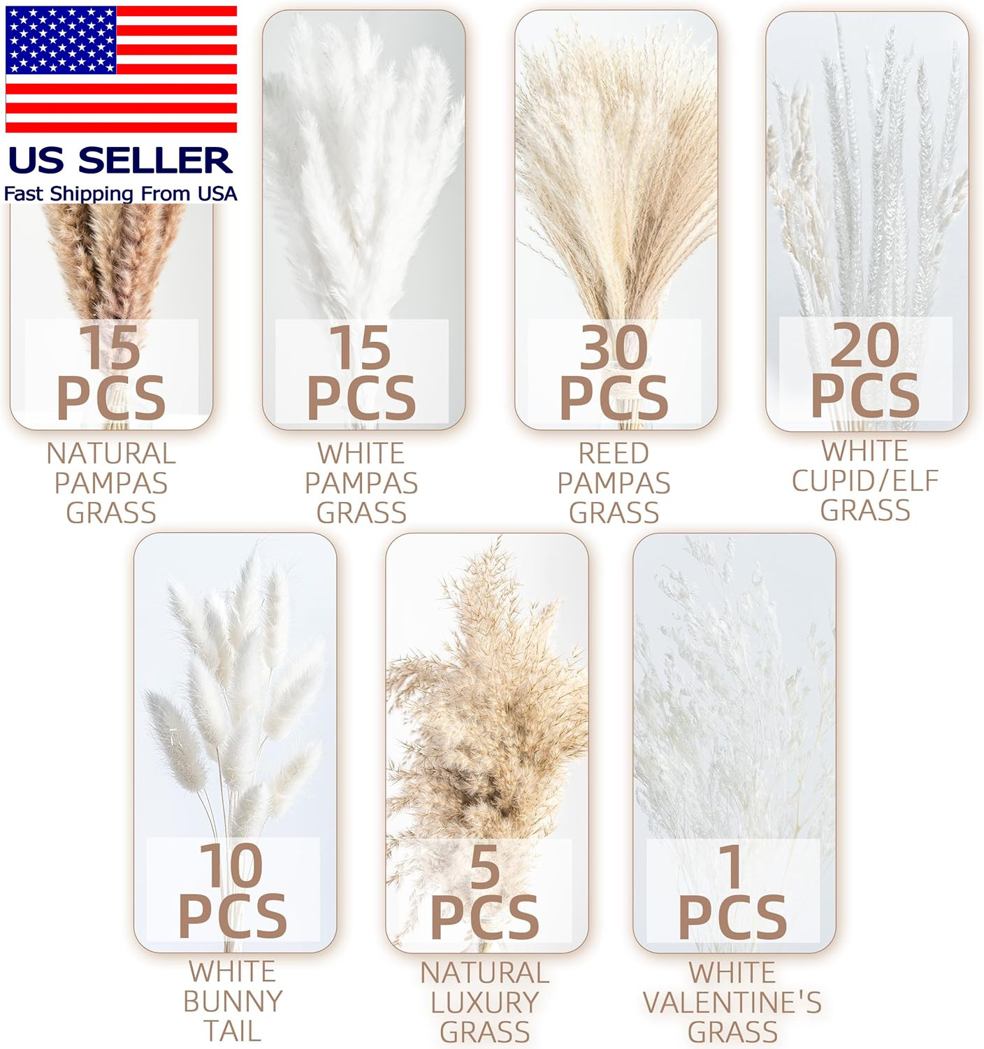 96PCS Natural Dried Pampas Grass Boho Home Decor Bouquet Phragmites Dried Flower