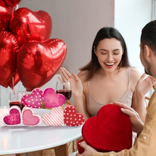 Pcs Valentine’s Day Wooden Heart Signs Tiered Tray Decor Wood Pink Heart 6 Cute