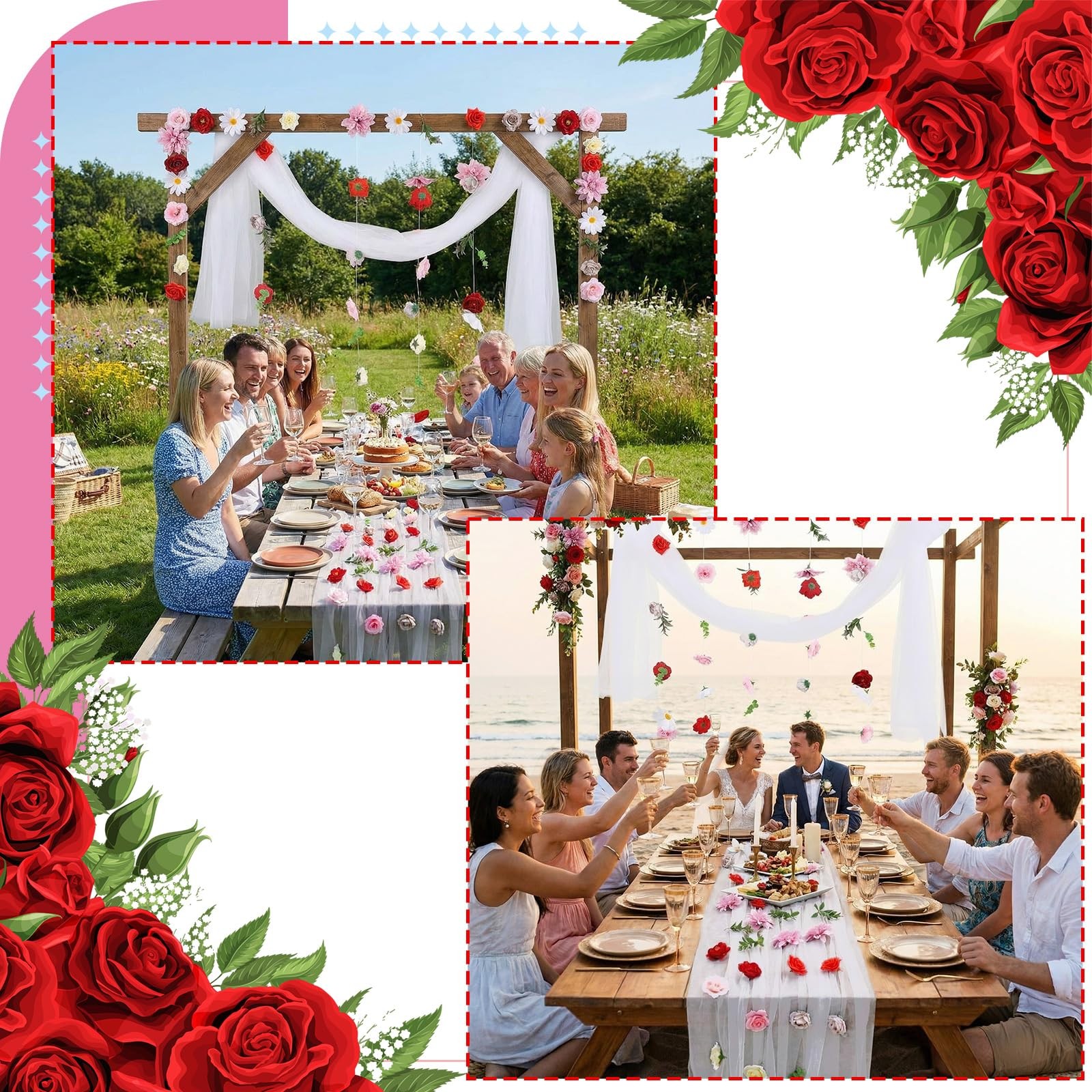 6 Pcs 35.4 Inch Artificial Hot Pink Flower Garlands with 3 Pcs 10 Ft Wedding …