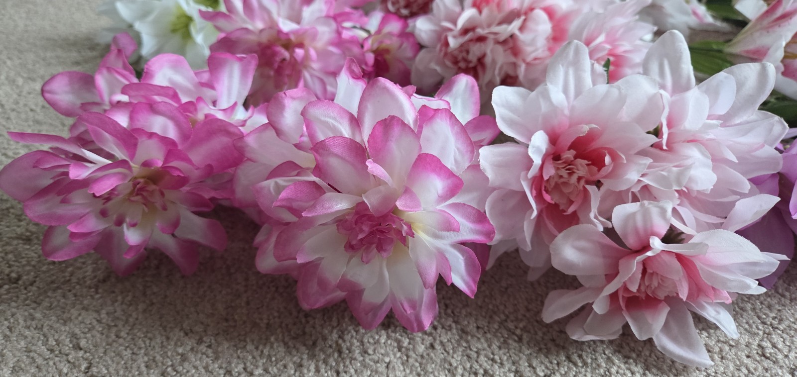 Colorful Fake Flowers Bunches- Lot Of Various Flower Types, Colors 18 Bunches
