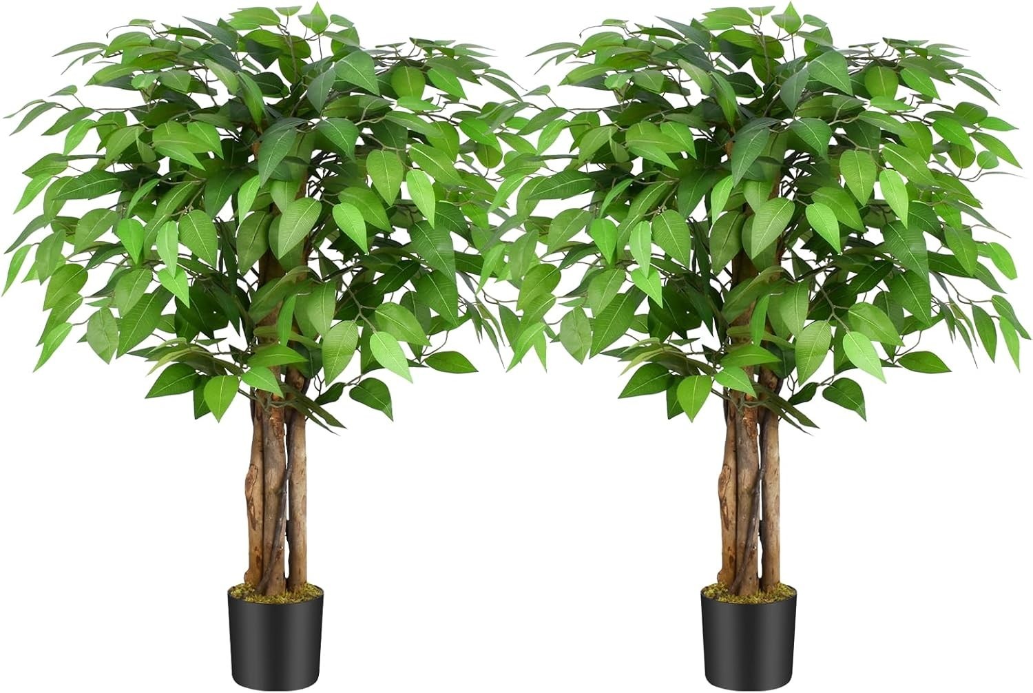 6.2ft Ficus Artificial Trees W/ 3 Natural Curved Trunks 74″ Tall Lush Faux Tree