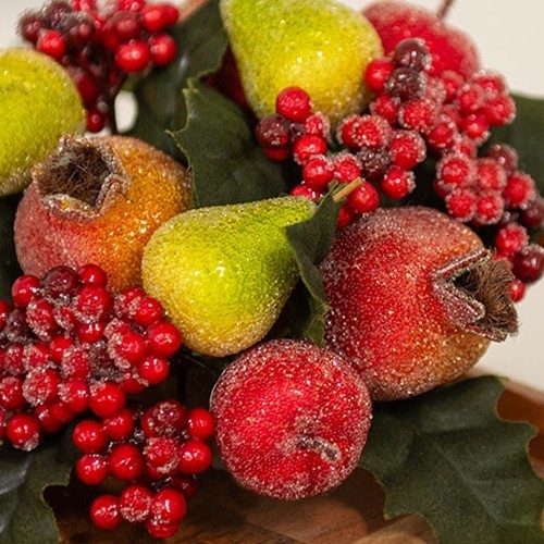 New Farmhouse Primitive Christmas SUGARED FRUIT PILLAR CANDLE HOLDER Holly Ring