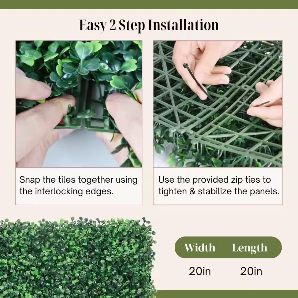 24 Piece20 In. H X 20 In. W Artificial Boxwood Hedges Plastic Grass Wall Panels