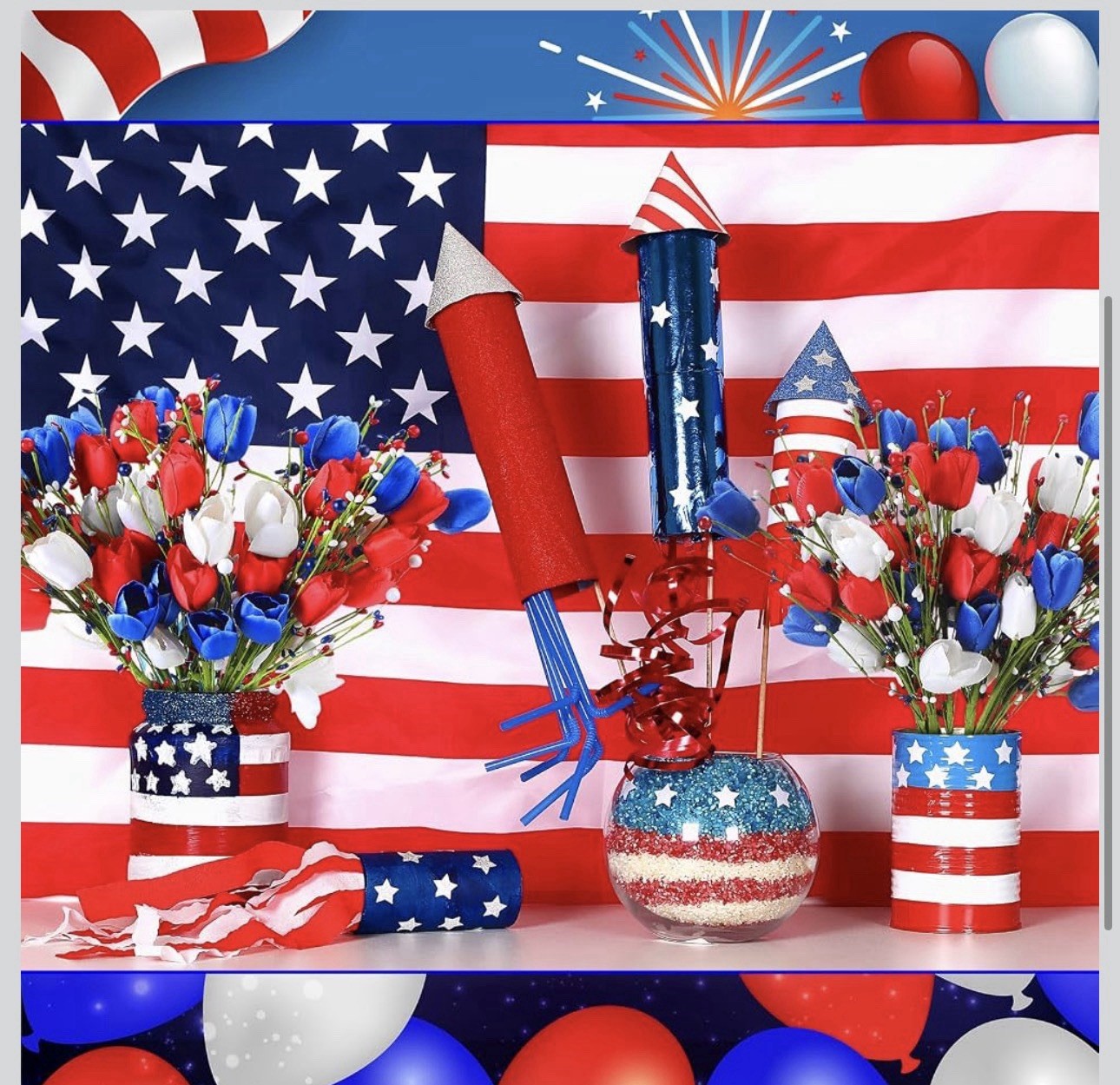 10 Pcs Patriotic Artificial Flowers Memorial Tulips Bouquet Fake Red White an…