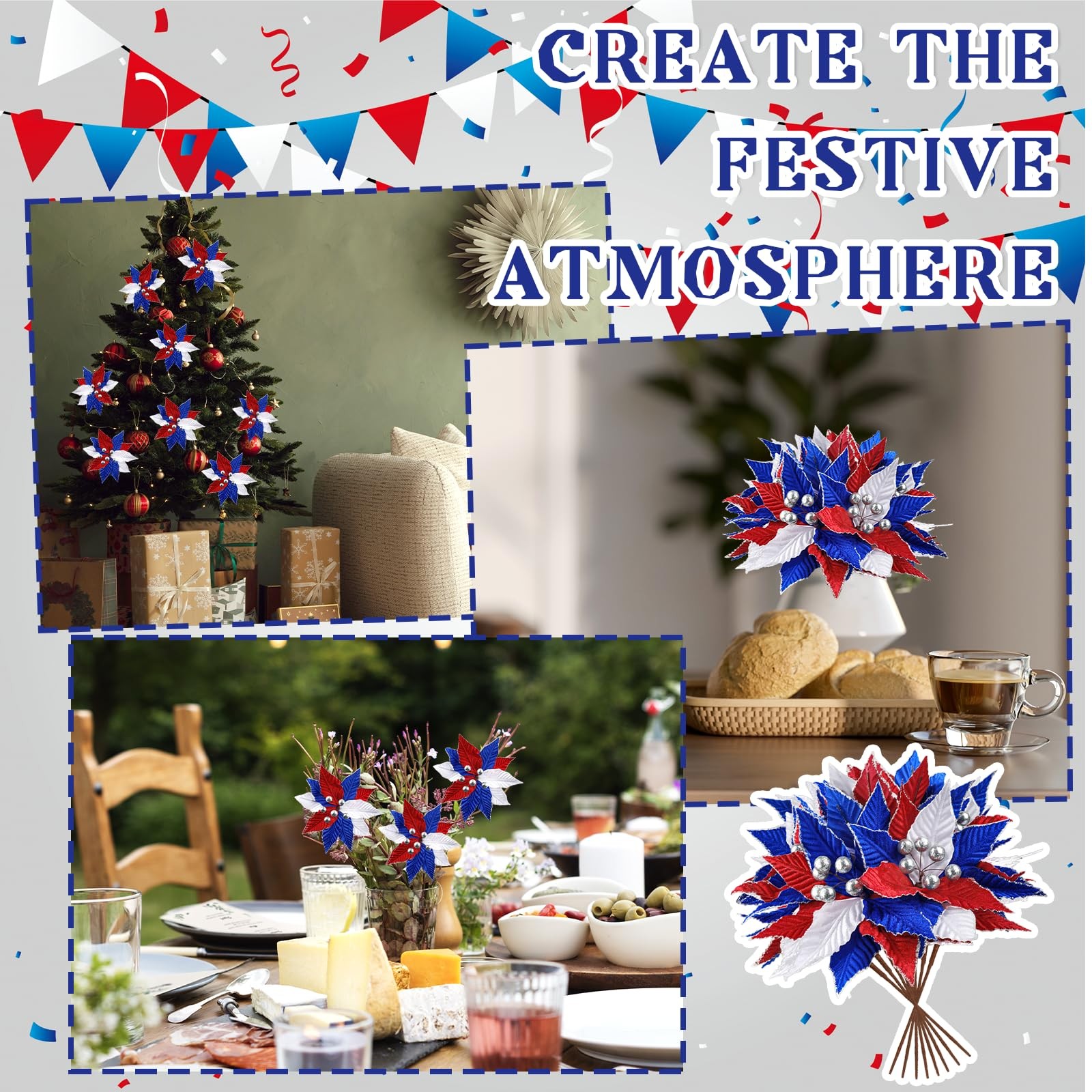 9 Pcs 4th of July Artificial Flowers Red White Blue Flowers Bouquets Patrioti…