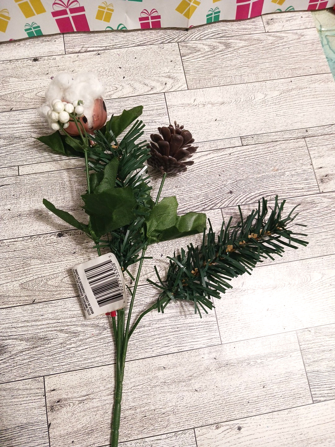 Flowers autumn fall winter cotton pine cone holly berry bouquet lot of 6