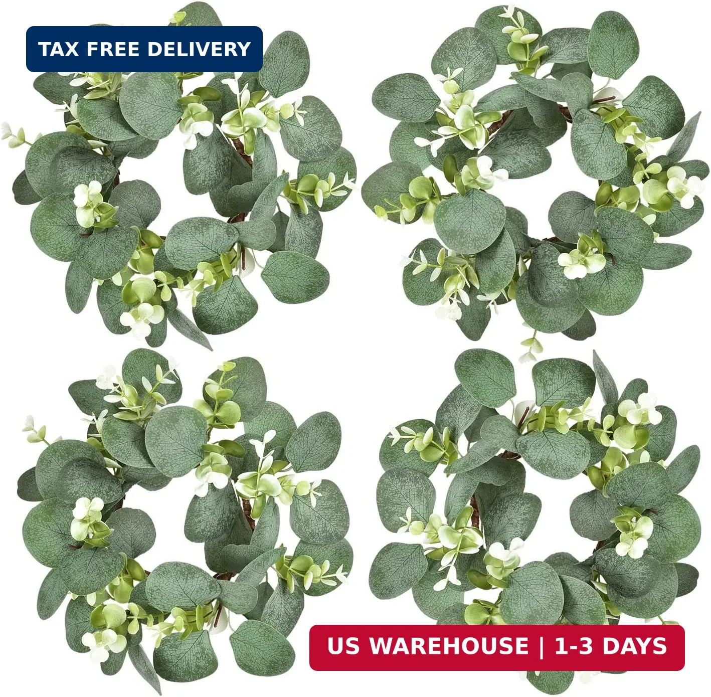 LSKYTOP 4Pcs Eucalyptus Wreath Faux Kitchen Cabinet Wreaths Artificial Greenery