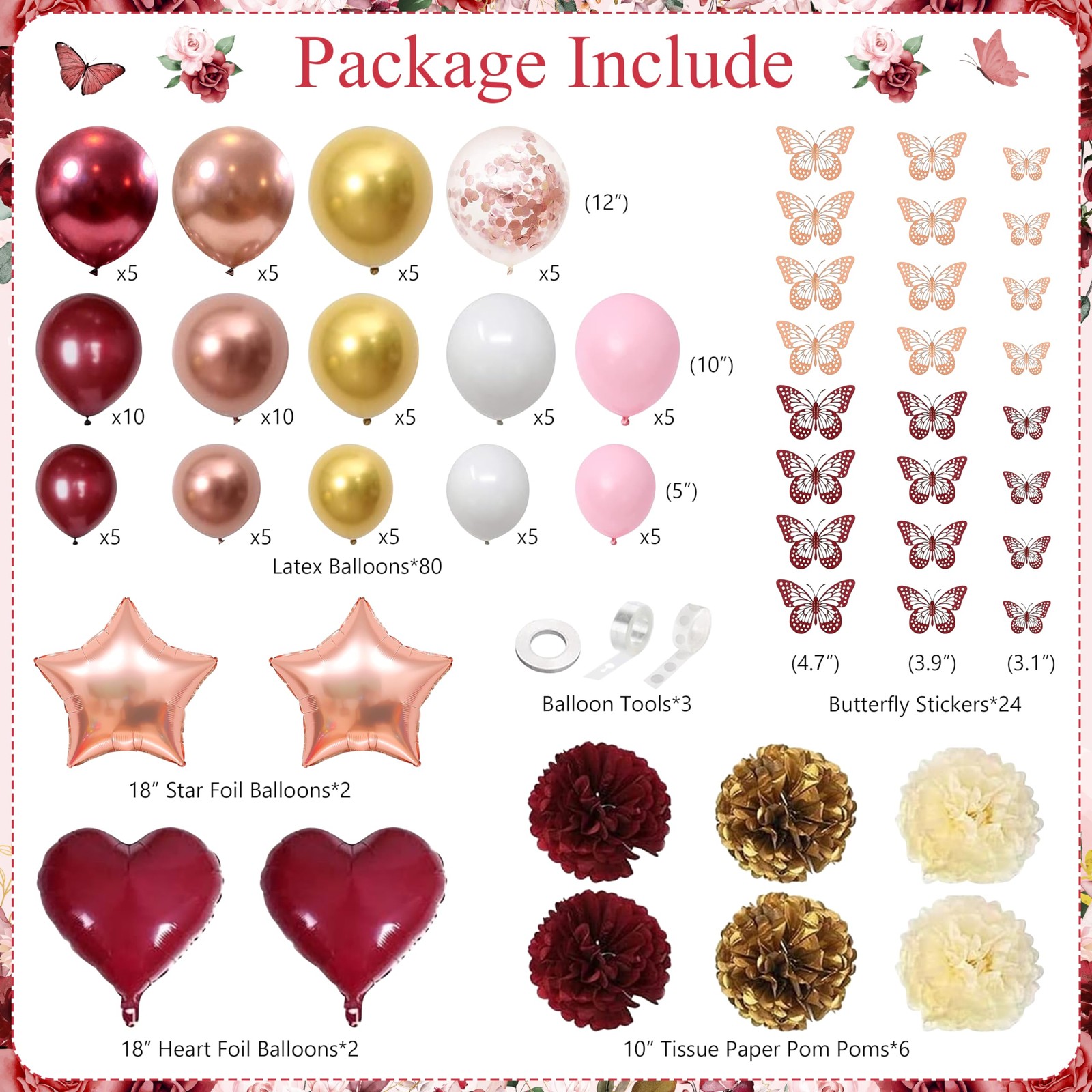JOPHMO Burgundy Rose Gold Decor 144pc