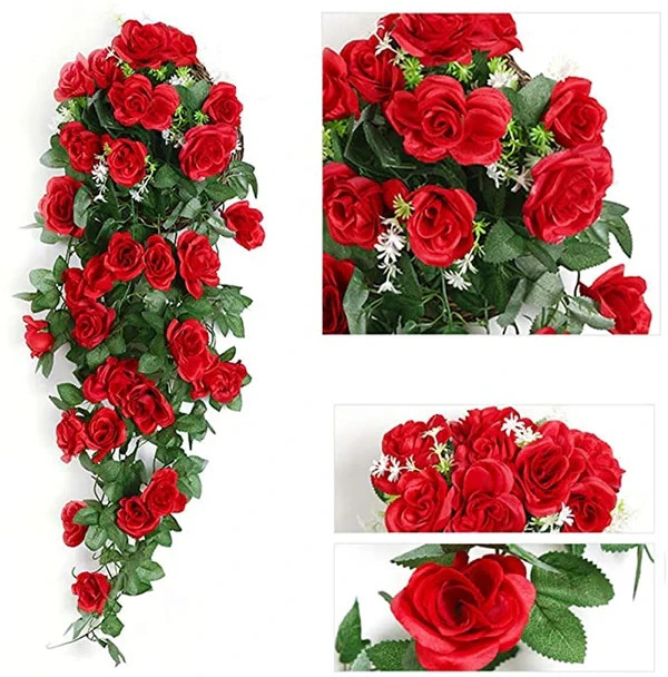 2 Pack Fake Red Rose Ivy Garland Hanging Plant Wall Decor Indoor Outdoor 90CM