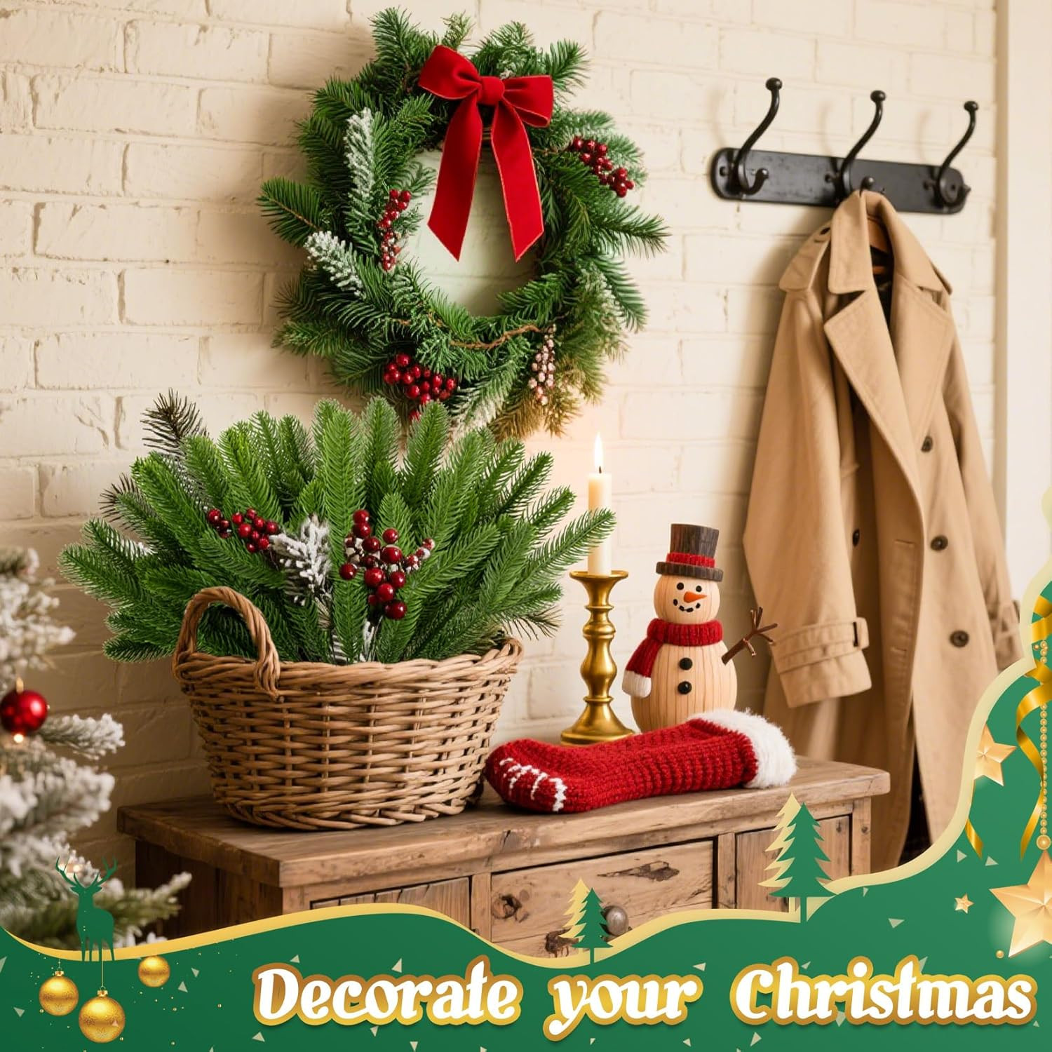 30PCS Artificial Pine Branches – Fake Green Plants Pine Needles DIY Pine Garland