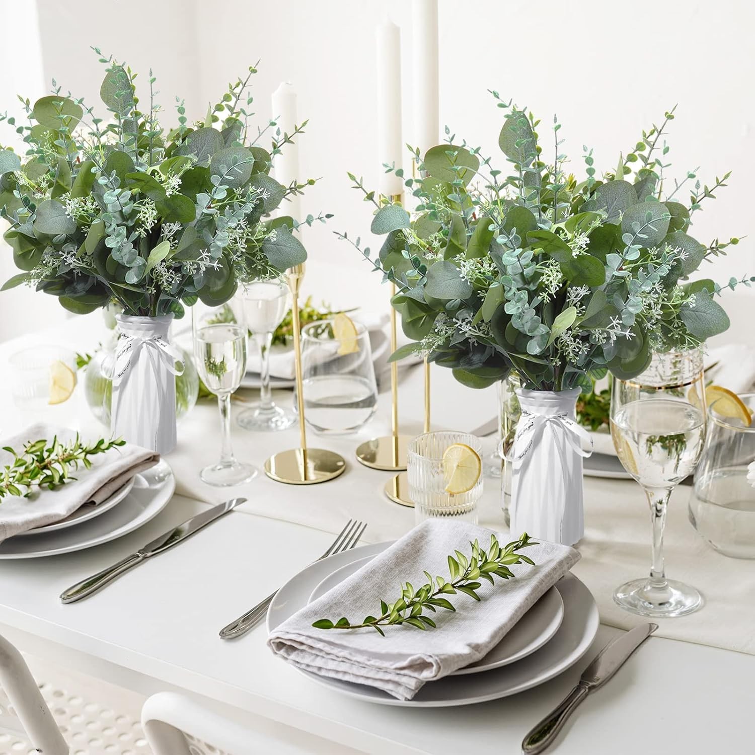 200 Pcs Artificial Eucalyptus Stems, 2 Styles Faux Greenery Leaves with Silver