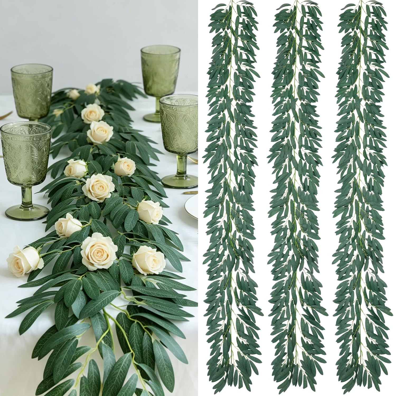 3 Strands Odorless Artificial Ivy Vines Kit, 71″ Silk Ivy Garland with Green Lea