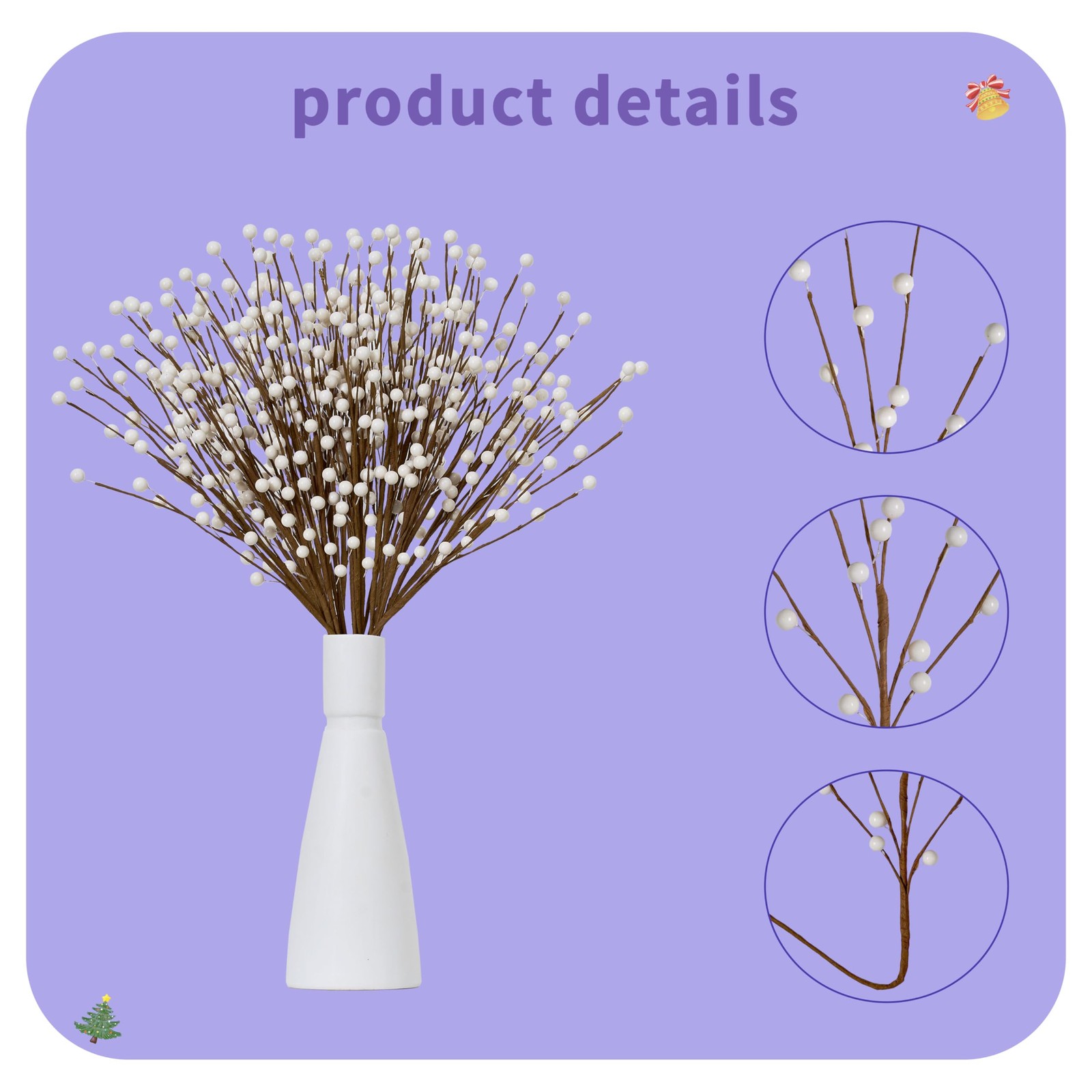 Winter Decorations 24 Pcs Artificial Berry Stems 17inch White Berry Picks for…