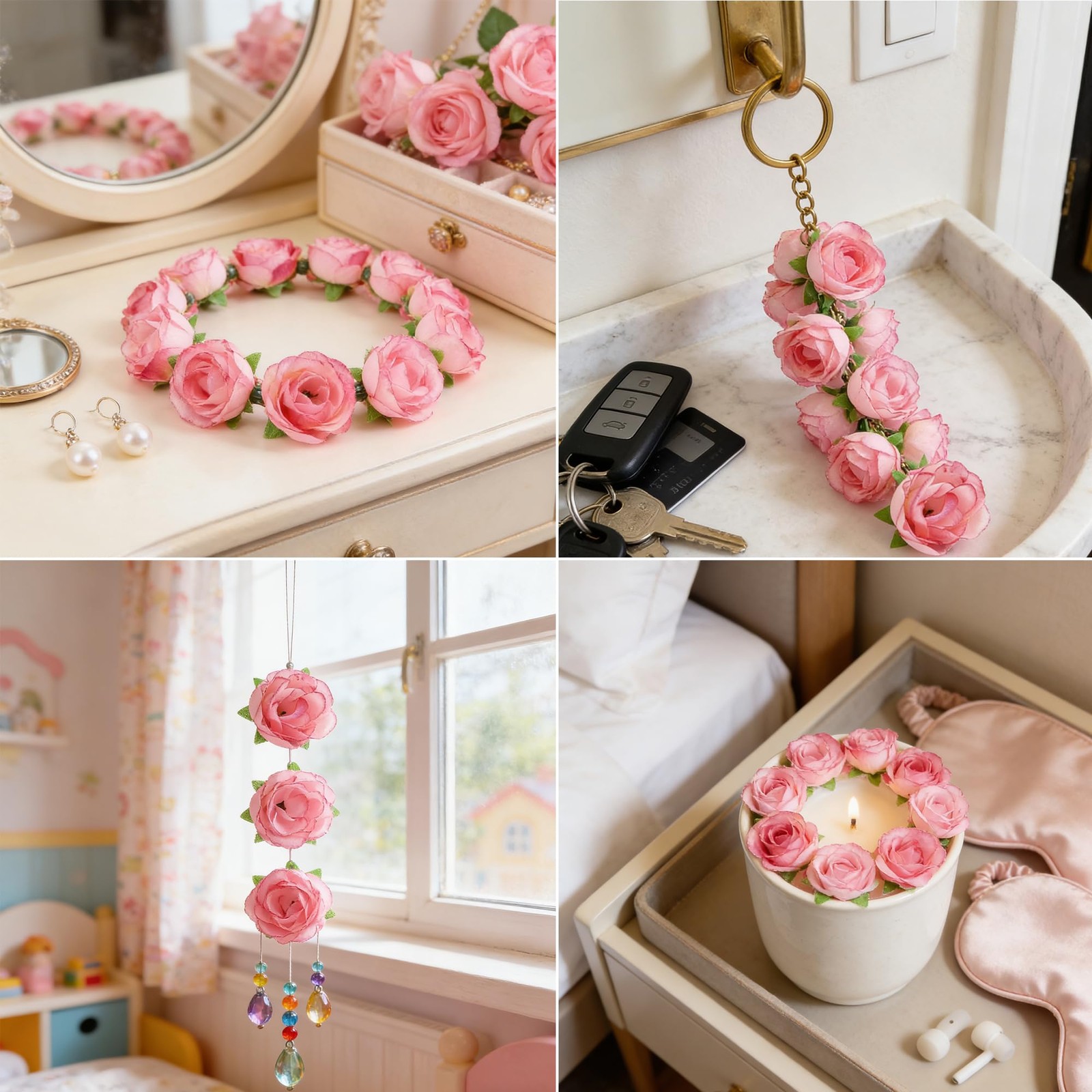 100 PCS 1.3 Inch Pink Roses Artificial Silk Mini Fake Flower Heads DIY Decor