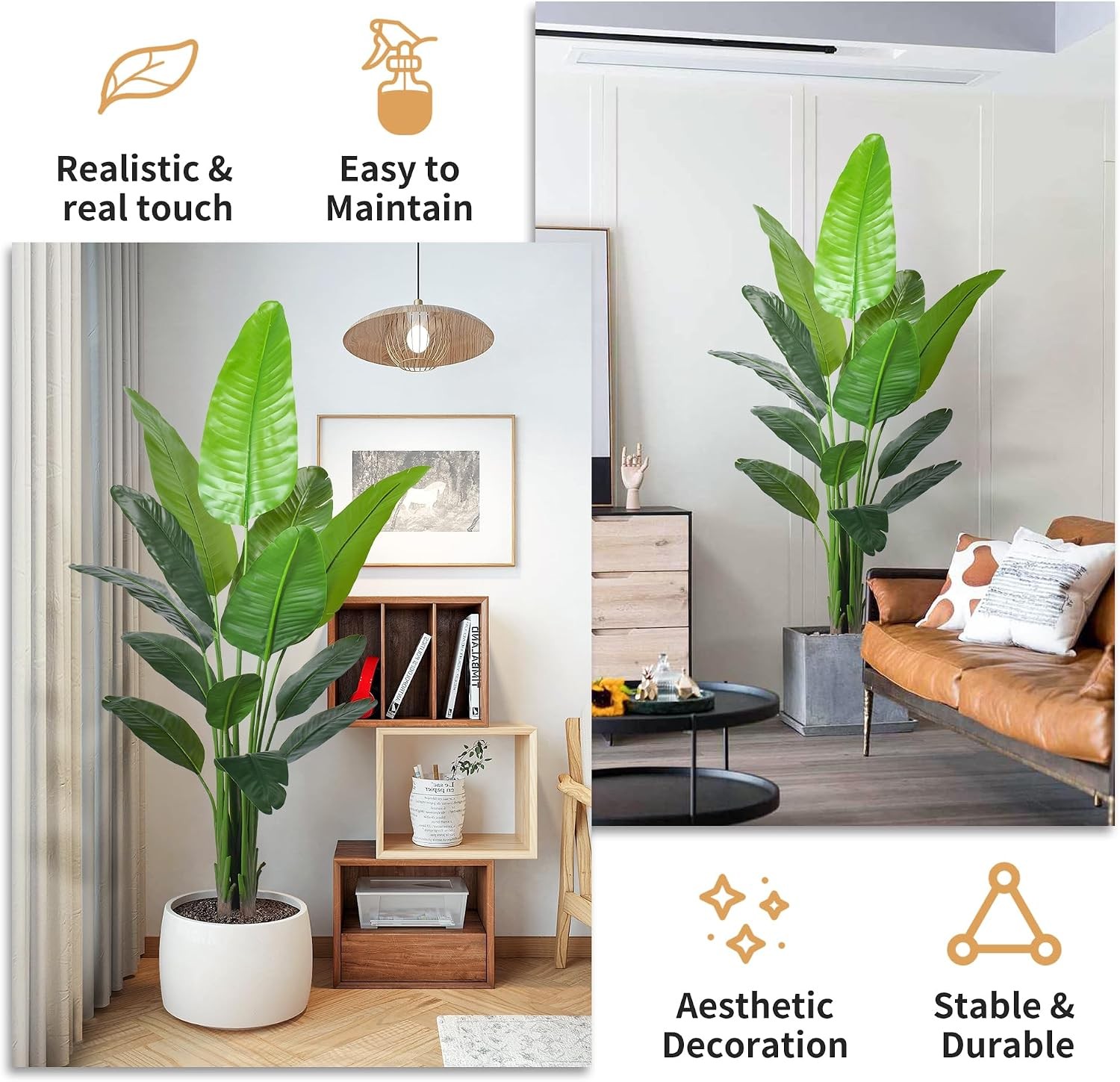 6FT Artificial Bird of Paradise Plant,Faux Palm Tree Potted Plant with Real