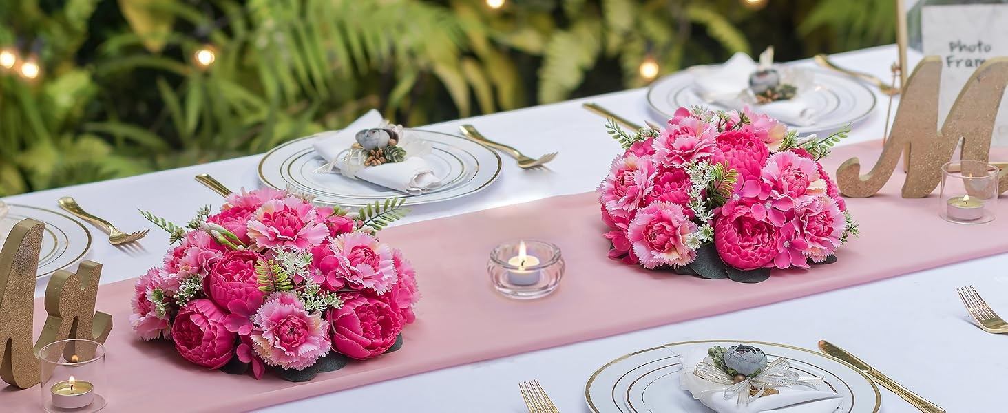 Faux Peony Flowers centerpieces: 10pc 9.5 Inch Hot Pink Floral Ball Arrangement