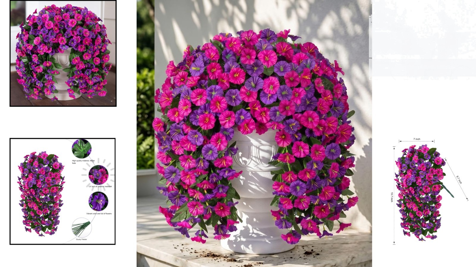 Elegant Outdoor Faux Silk Flower Vines – 2PCS UV Resistant Dark Purple & Fuchsia