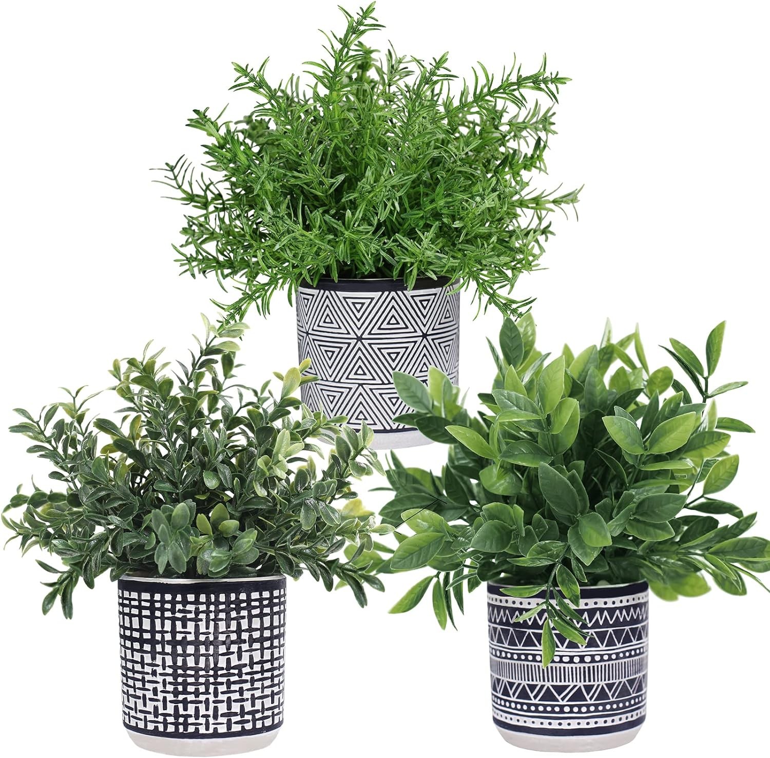 Winlyn Set of 3 Small Potted Plants Artificial Eucalyptus Rosemary Green