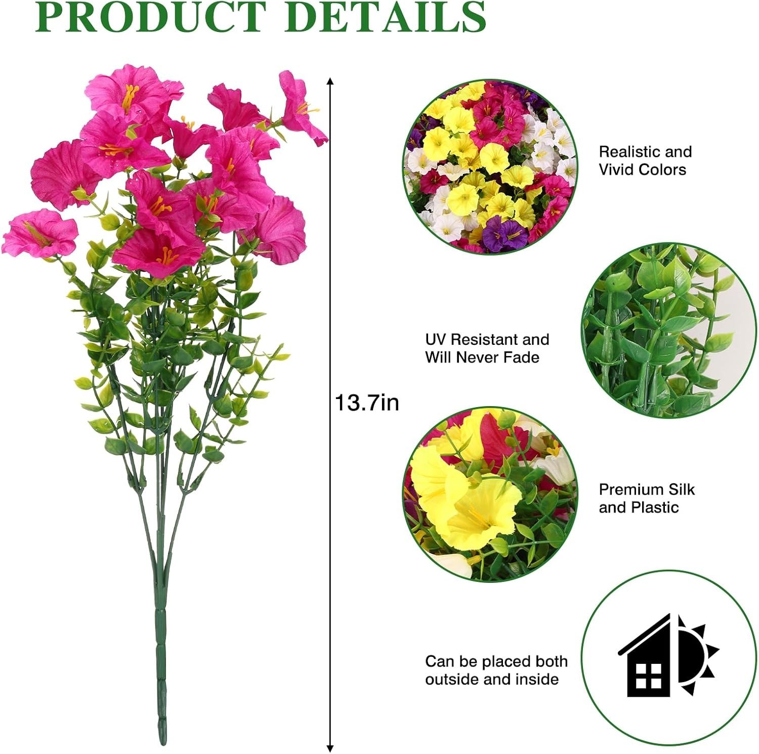 Vibrant 12-Bundle Silk Morning Glory with Eucalyptus – Indoor & Outdoor Beauty