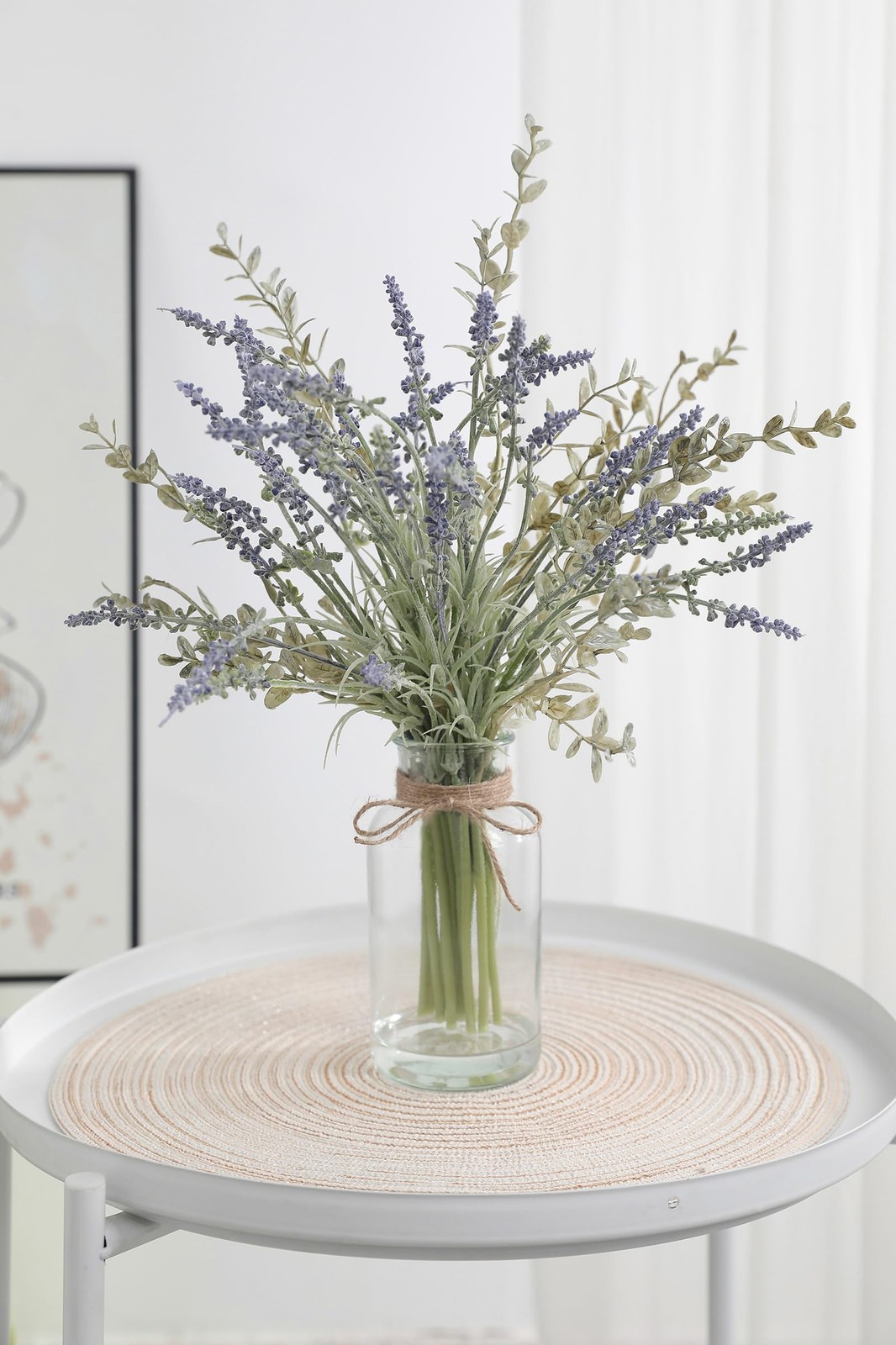 Artificial Lavender Stems in Glass Vase with Faux Water,15″ Artificial Plants…