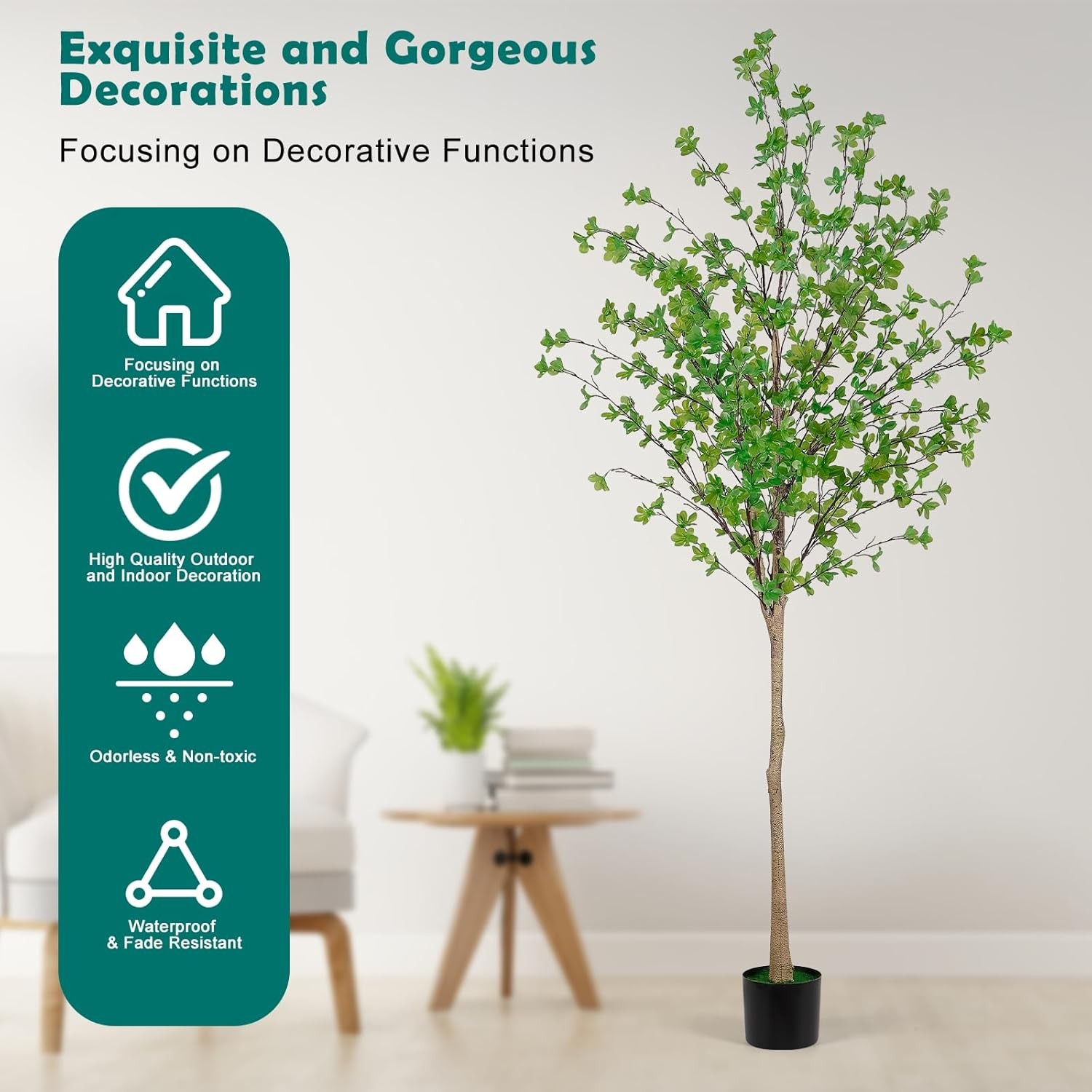 6FT Artificial Enkianthus Tree Realistic Texture Emerald Green Potted Faux Tree