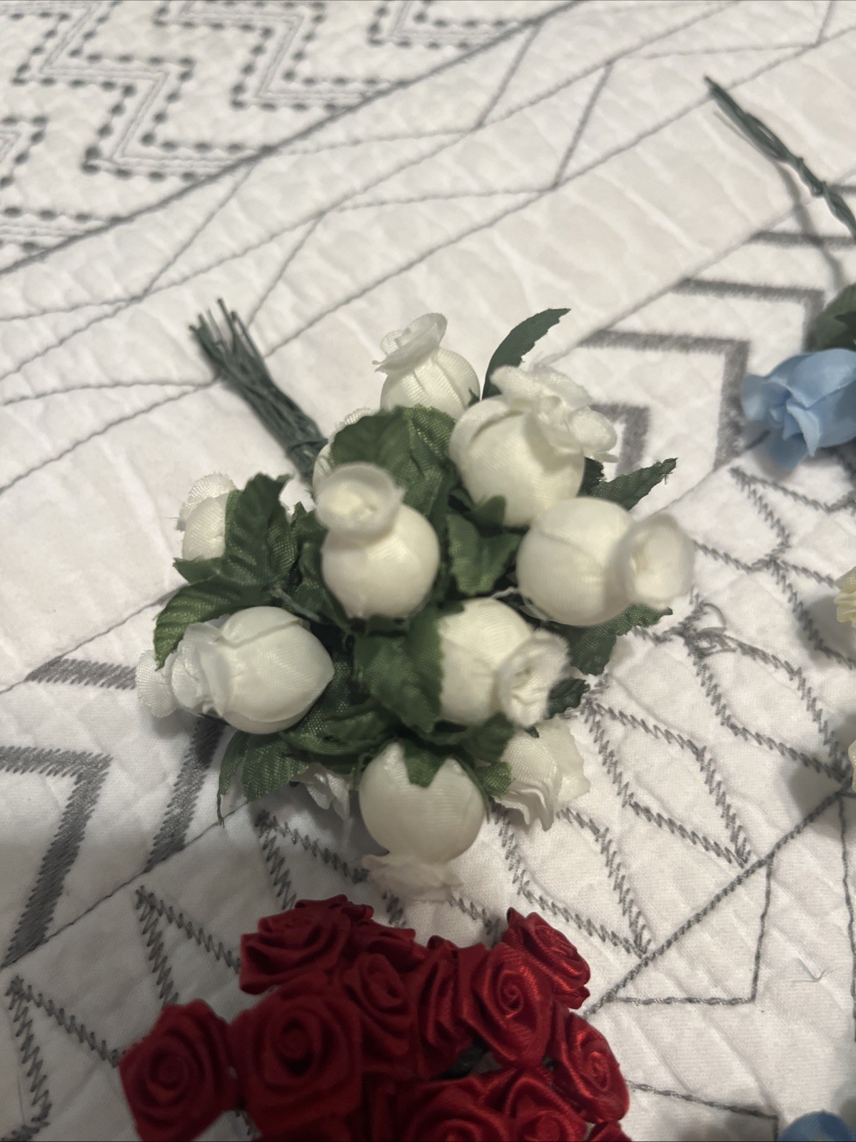 vtg. Assorted Bouquet, Single Satin Roses for Crafting Decoration