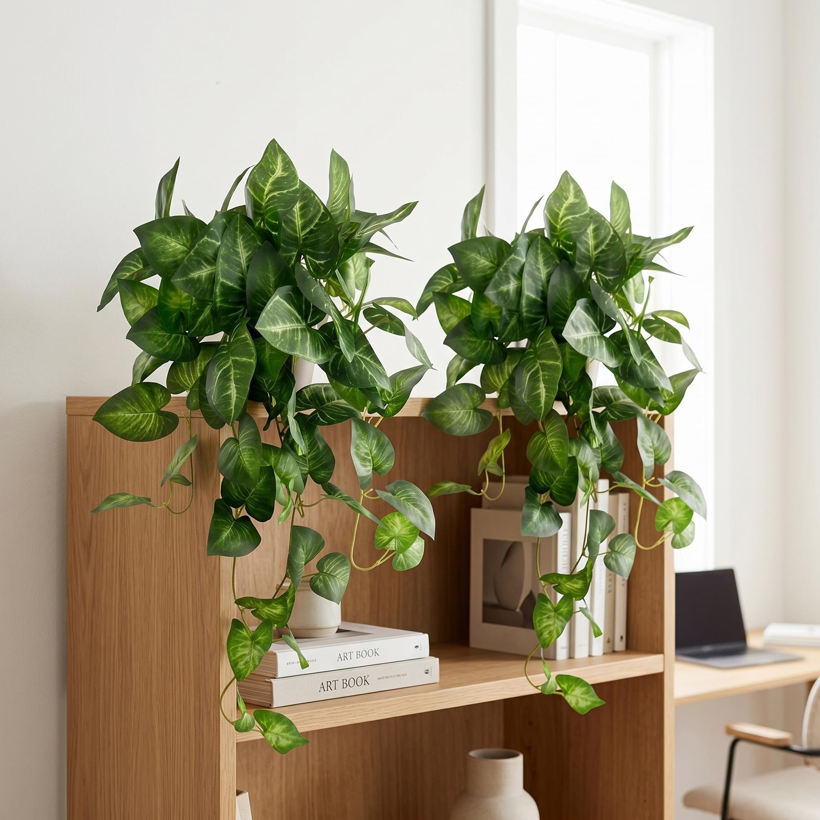 Artificial Pothos Hanging Plant 25in 2 Pack Faux Ivy Vines with Pots