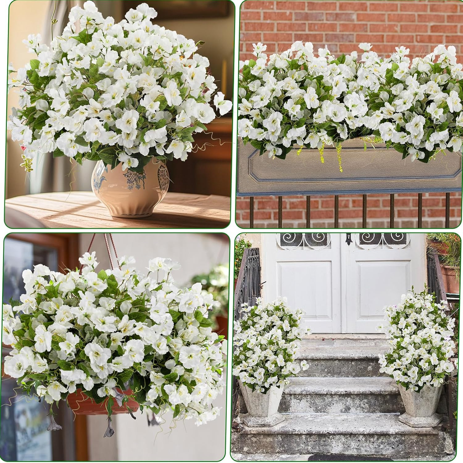 12 Bundles White Artificial Hibiscus Flowers for Outdoor Spring Decor