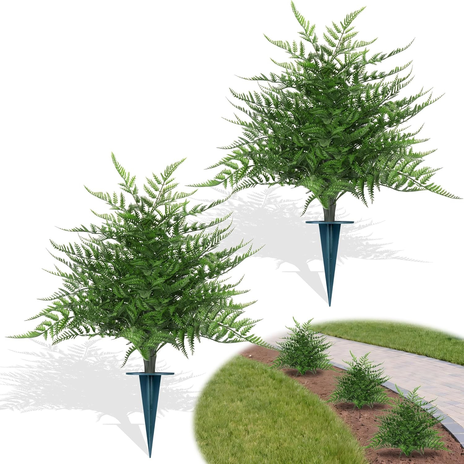 Yangrass Artificial 23″ Fern Topiary Ball Trees, 2PCS Fake Fern Bushes Artificia