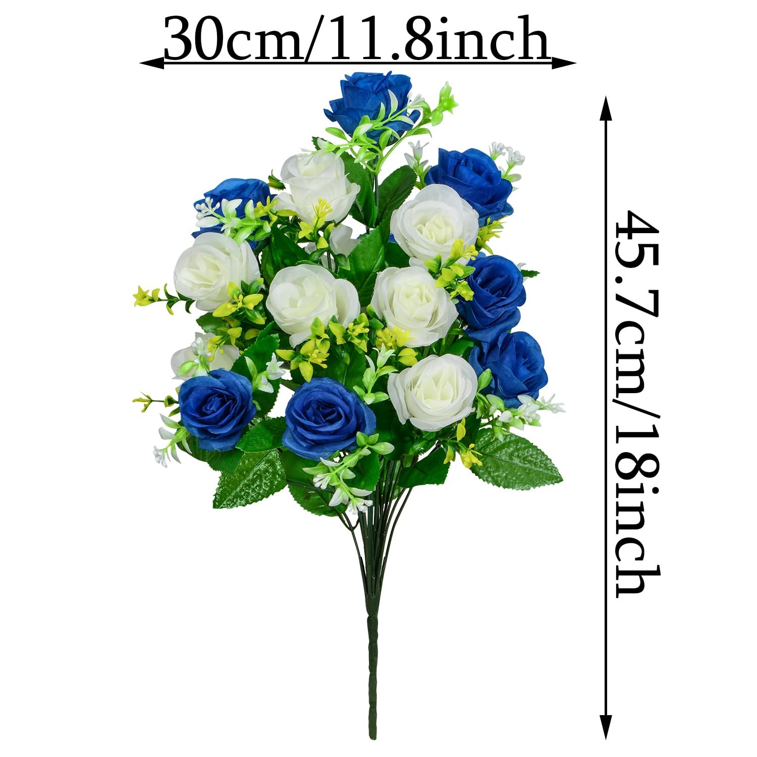 Artificial Cemetery Flowers Rose Bouquet Vase Headstones Dark Blue White 2 PCS
