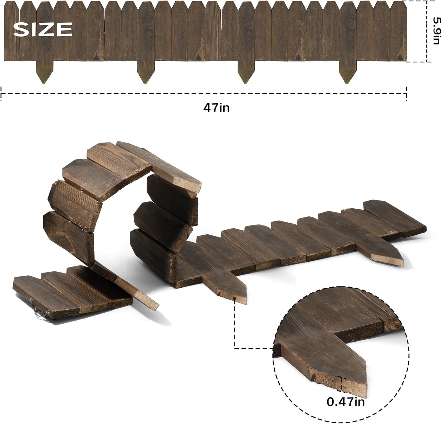 1 Pack,Wooden Fence Border Decorative Picket Panels for Flower Bed Barriers