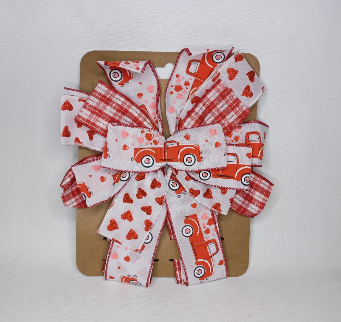 Red Truck Heart Bow For Door Wreath Swag Garland Valentine’s Day Tree Topper