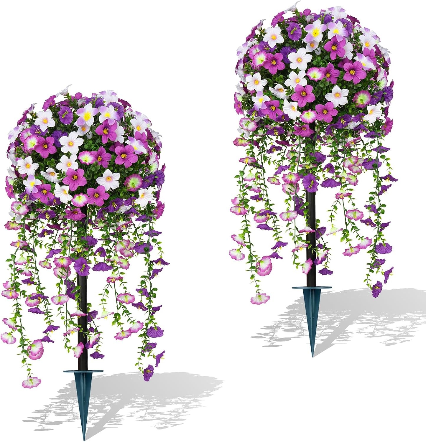 Artificial Topiary Ball Trees with Purple Morning Glory Flowers, 3FT Artificial