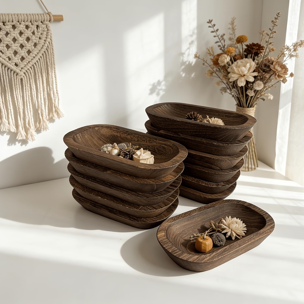 12/8/4pcs Bulk Hand-Carved Paulownia Wood Bowls Suitable for Candle Making