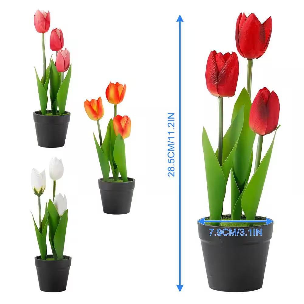 4-Pack Realistic Artificial Tulips 10 In. Multi-Color Artificial Tulips Plant fo