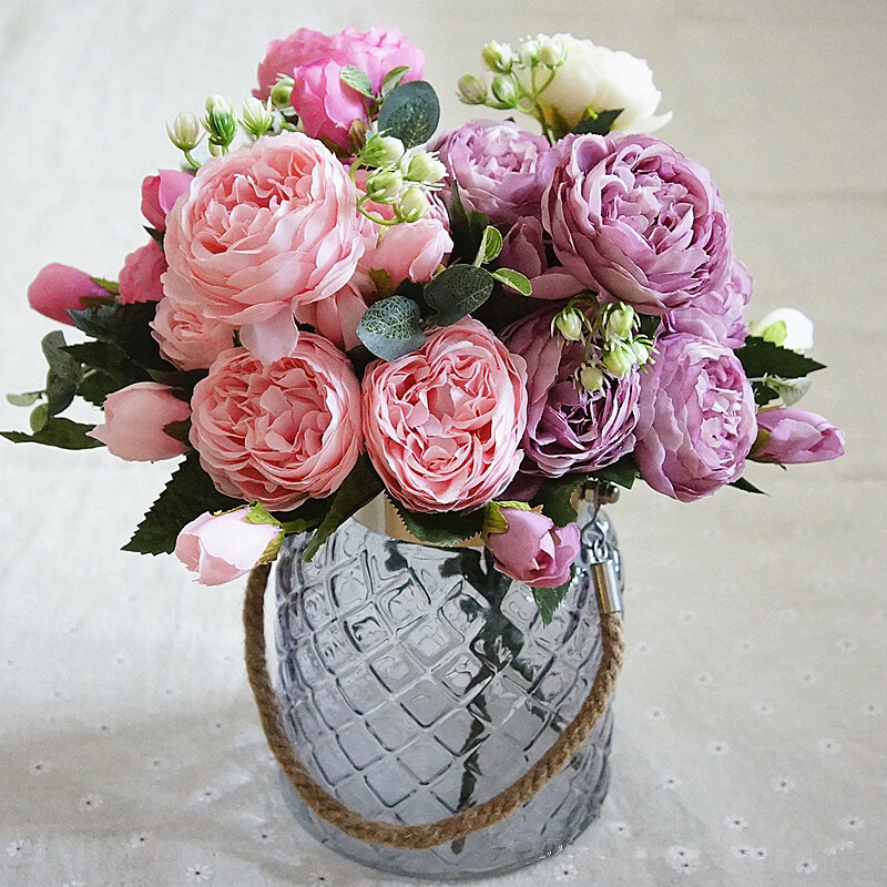 Rose Peony Bouquet Fake Flower Artificial Silk Floral Bridal Party Home Wedding