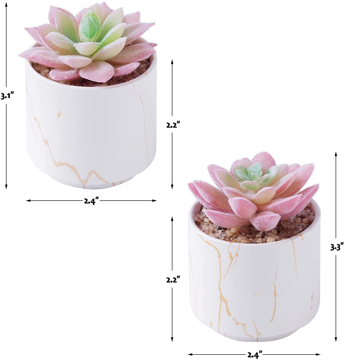Faux Succulents Set Of 2, White Ceramic Pot Plants For Office Decor, White