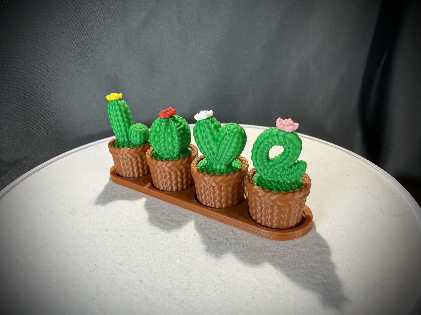 LOVE Mini Cactus decor Set of 4 with/storage pots knitted style, 3d printed