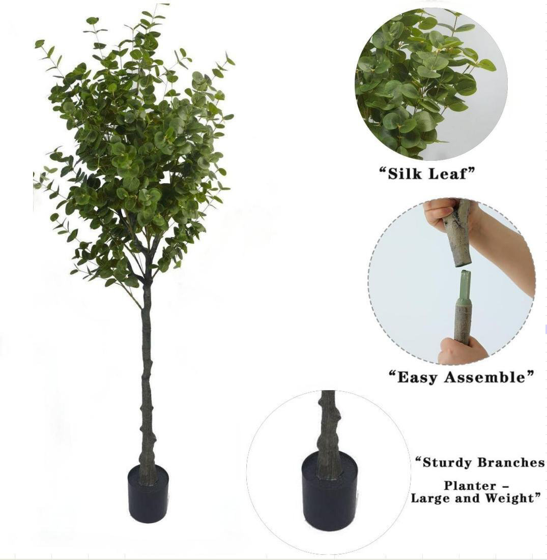 Artificial Eucalyptus Tree with Plant Pot, Natural Large Faux Plants