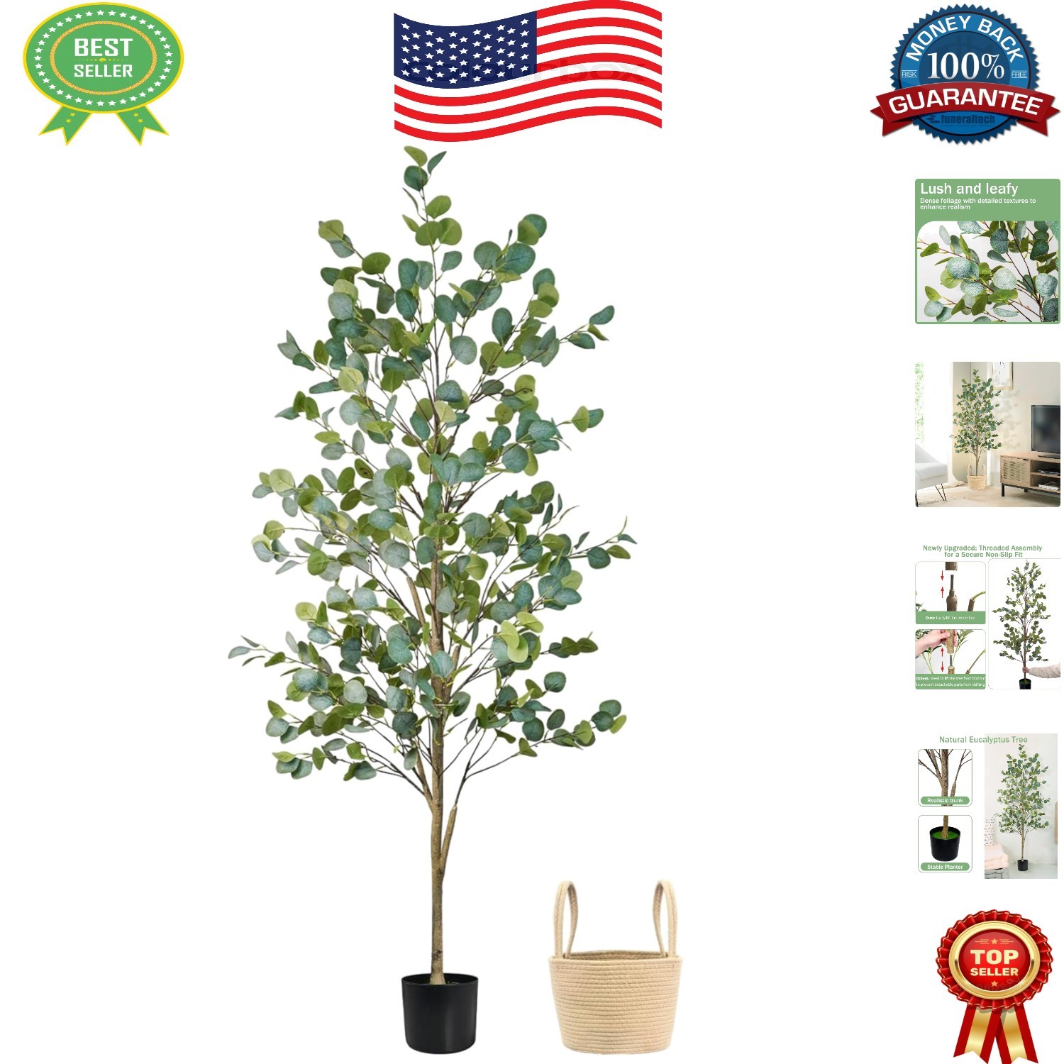Stunning 6FT Faux Eucalyptus Tree – Indoor/Outdoor Decor with Basket Included