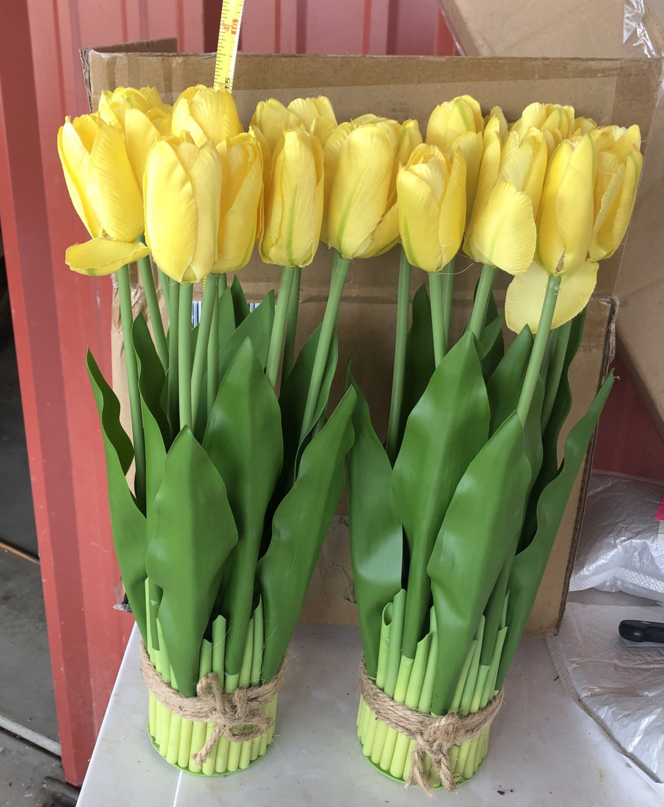 Set of 2 Artificial Yellow Tulip Standing Bunch 14″ Natural Looking NEW!