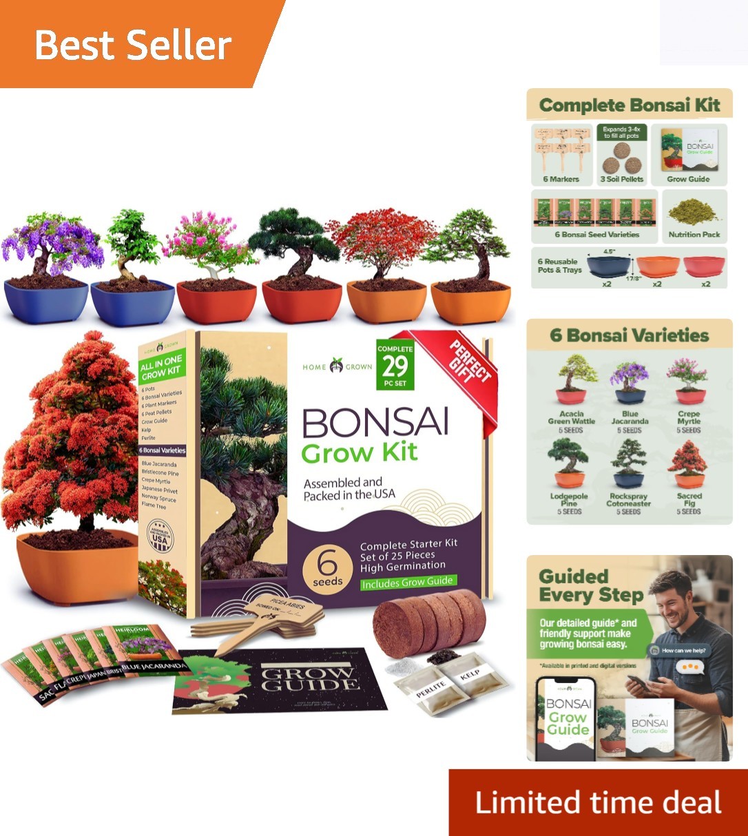 HOME GROWN 𝗨𝗦𝗔 Bonsai Tree Kit – 6 Heirloom Varieties Master