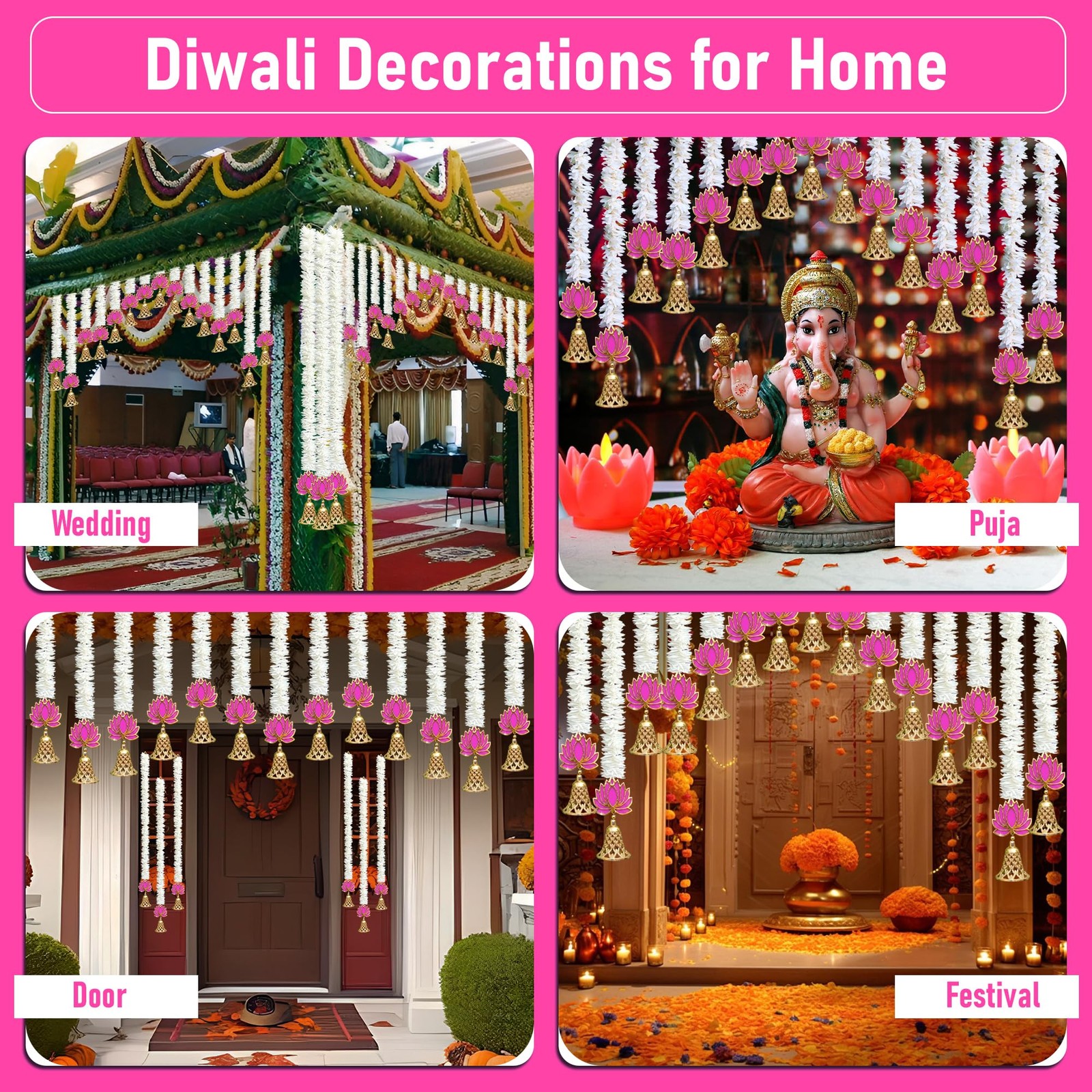 Diwali Decorations for Home – Artificial Lotus Flower Garland Festival, Home …