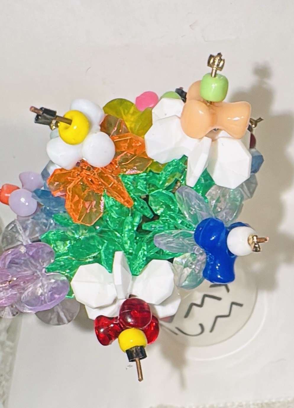 OOAK Mini Beaded Flower Bouquet In Ceramic Jar “I LOVE MY MUM” Mothers Day Gift