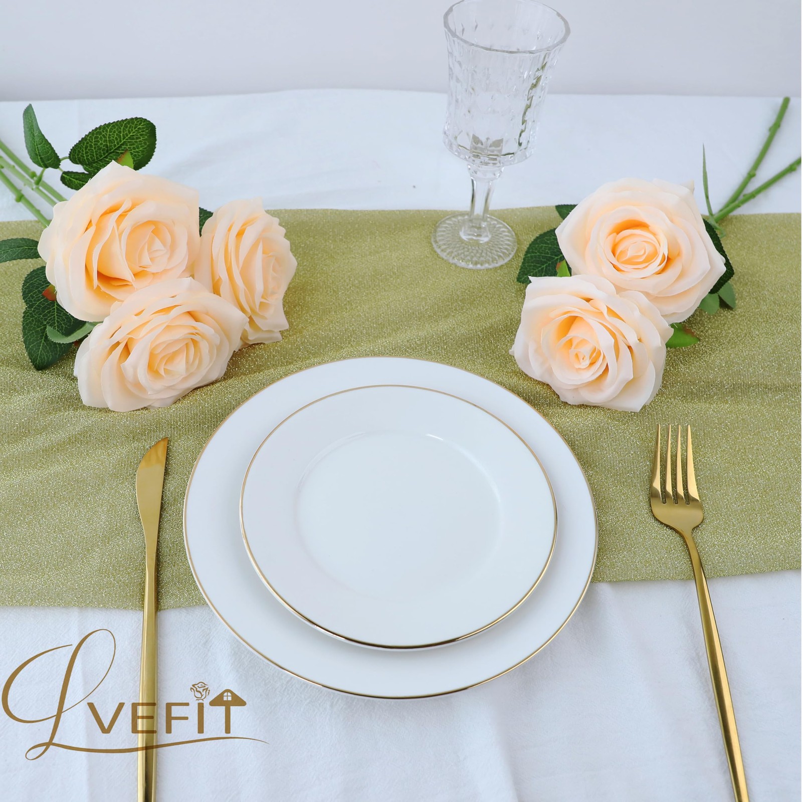 12pcs Artificial Rose Flower Champagne Flower With Long Stem Silk Roses Bouquet