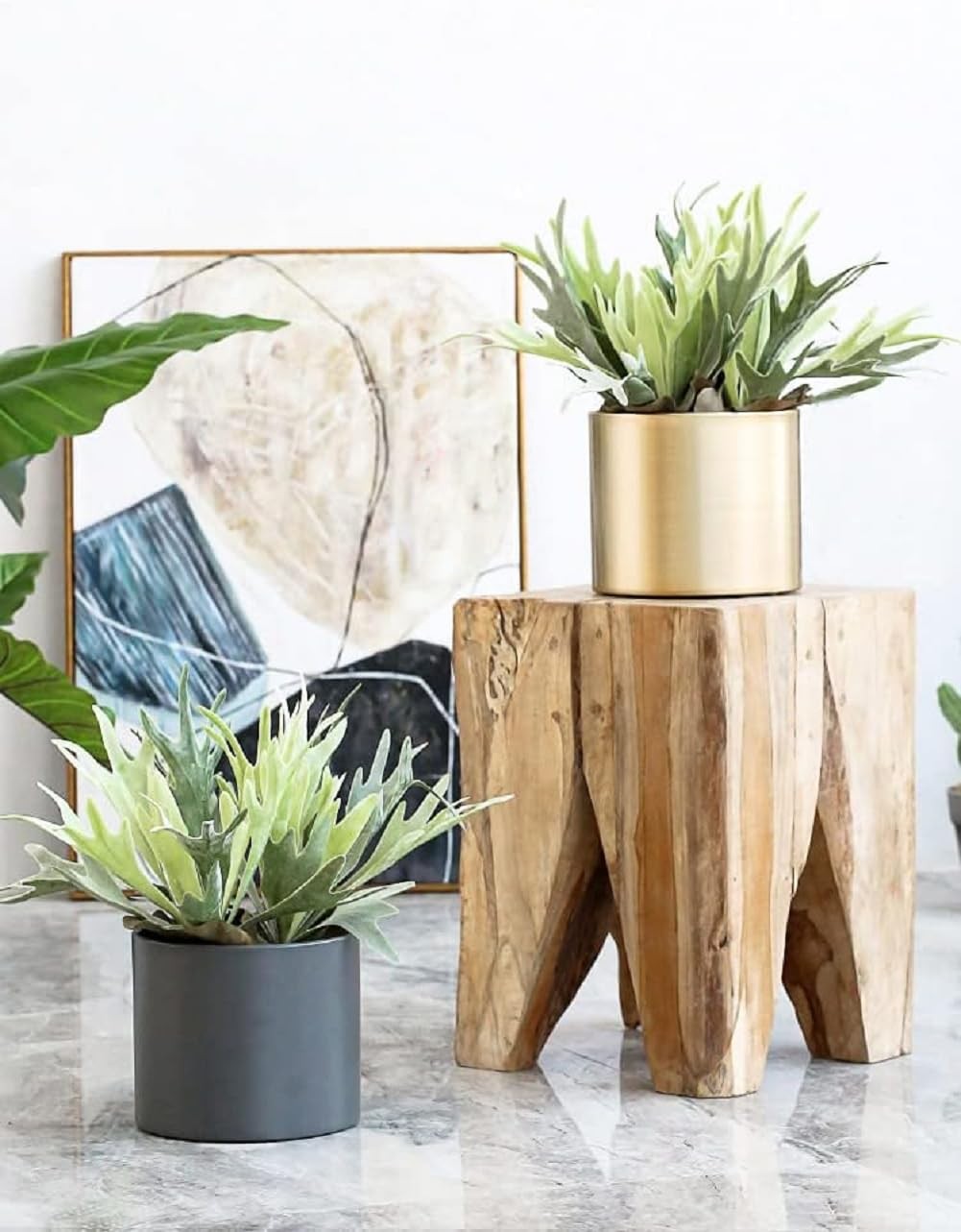2Pcs Artificial Staghorn Fern Realistic Fake Flocked Succulent Plants Green P…