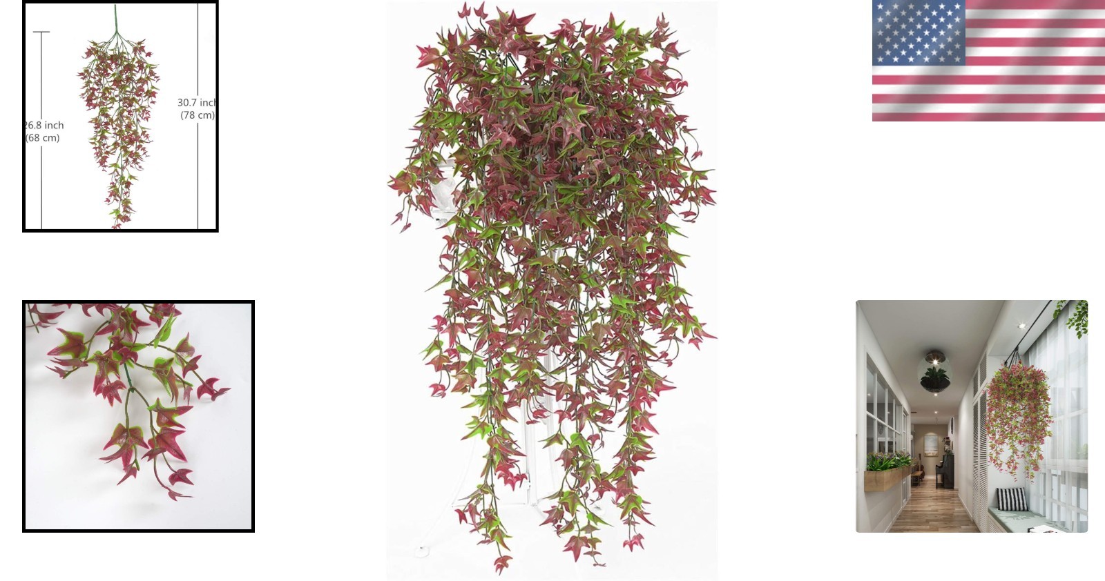 Lifelike Red Ivy Vine – Perfect for Indoor and Outdoor Decoration, 2 Packs