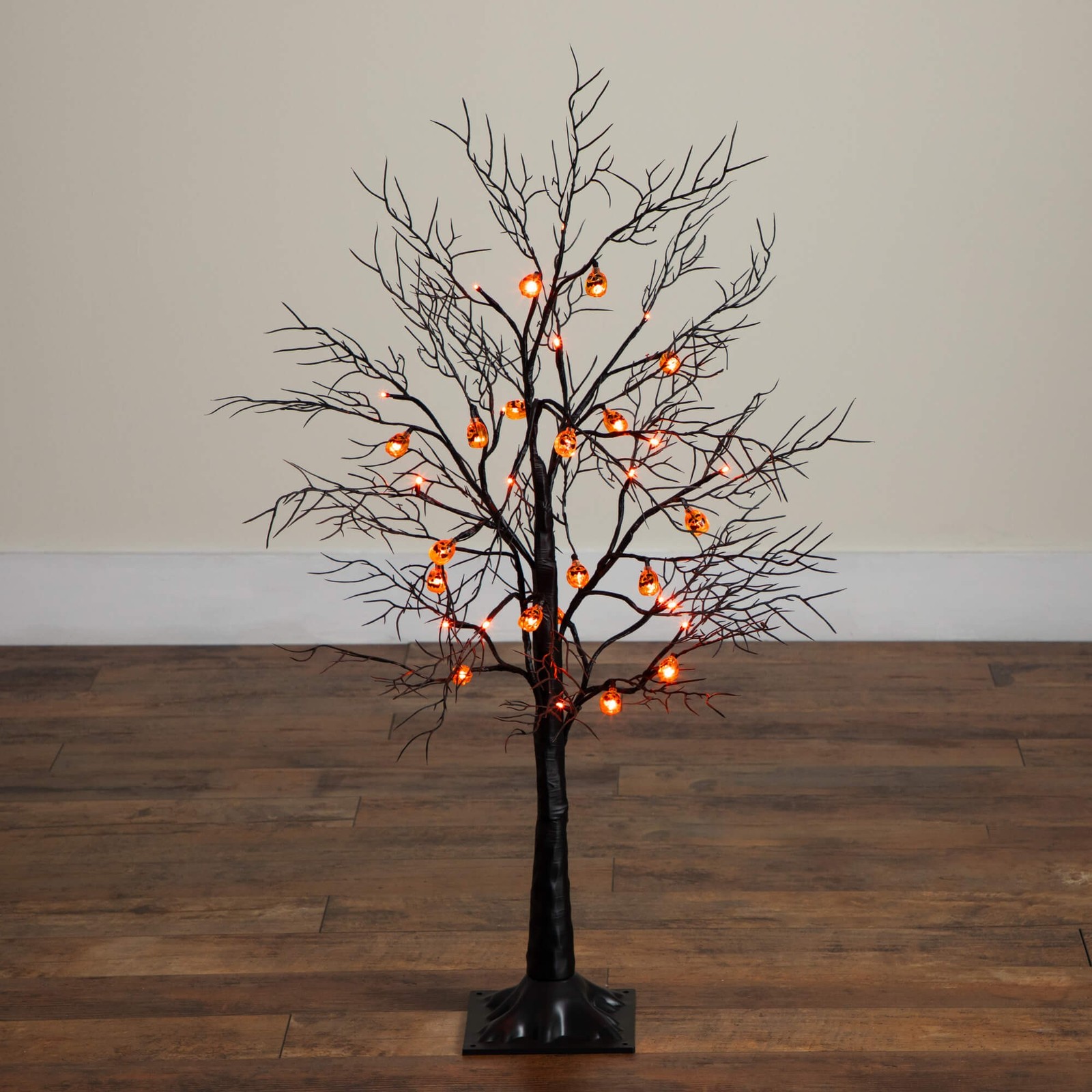 Nearly Natural 3ft Pre-Lit Halloween Black Twig Tree w/ 18 Orange LED Lights